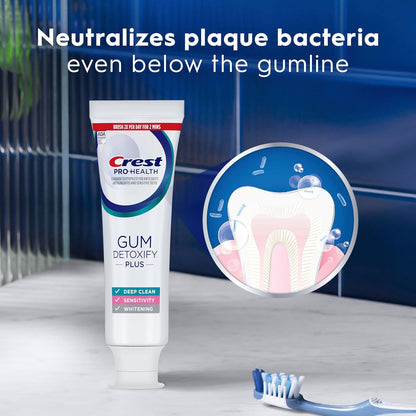 Crest Pro-Health Gum Detoxify Plus dantų pasta su fluoru, antibakterinė pasta dantenų sveikatai, jautrumo mažinimui, balinimui, apsaugai nuo ėduonies ir apnašų kontrolei (3 vnt.)