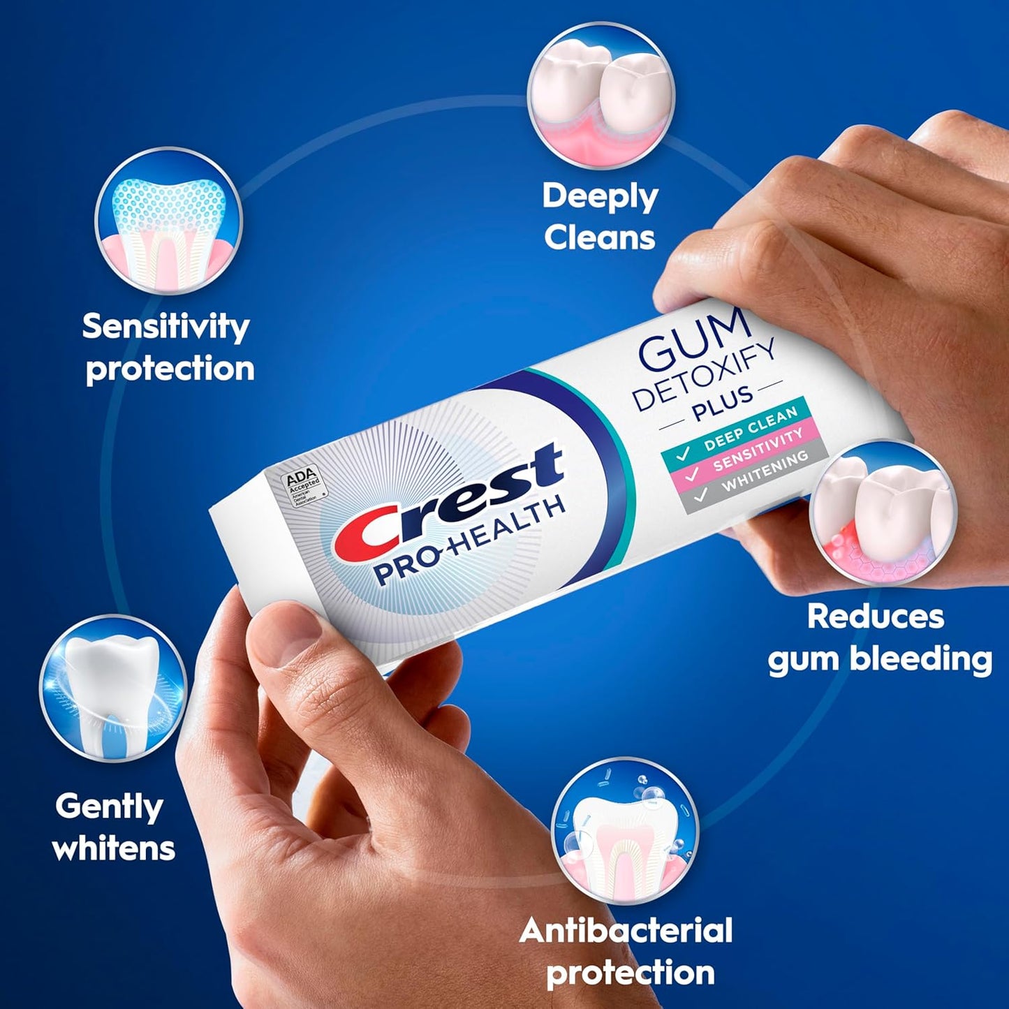 Crest Pro-Health Gum Detoxify Plus dantų pasta su fluoru, antibakterinė pasta dantenų sveikatai, jautrumo mažinimui, balinimui, apsaugai nuo ėduonies ir apnašų kontrolei (3 vnt.)