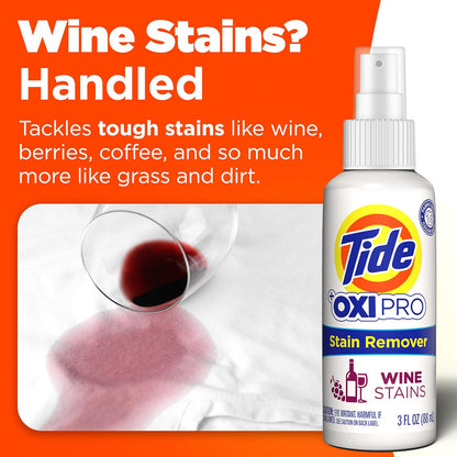 Tide OXI PRO dėmių valiklis vyno dėmėms – koncentruotas skalbinių dėmių šalinimo purškalas, 3 vnt.