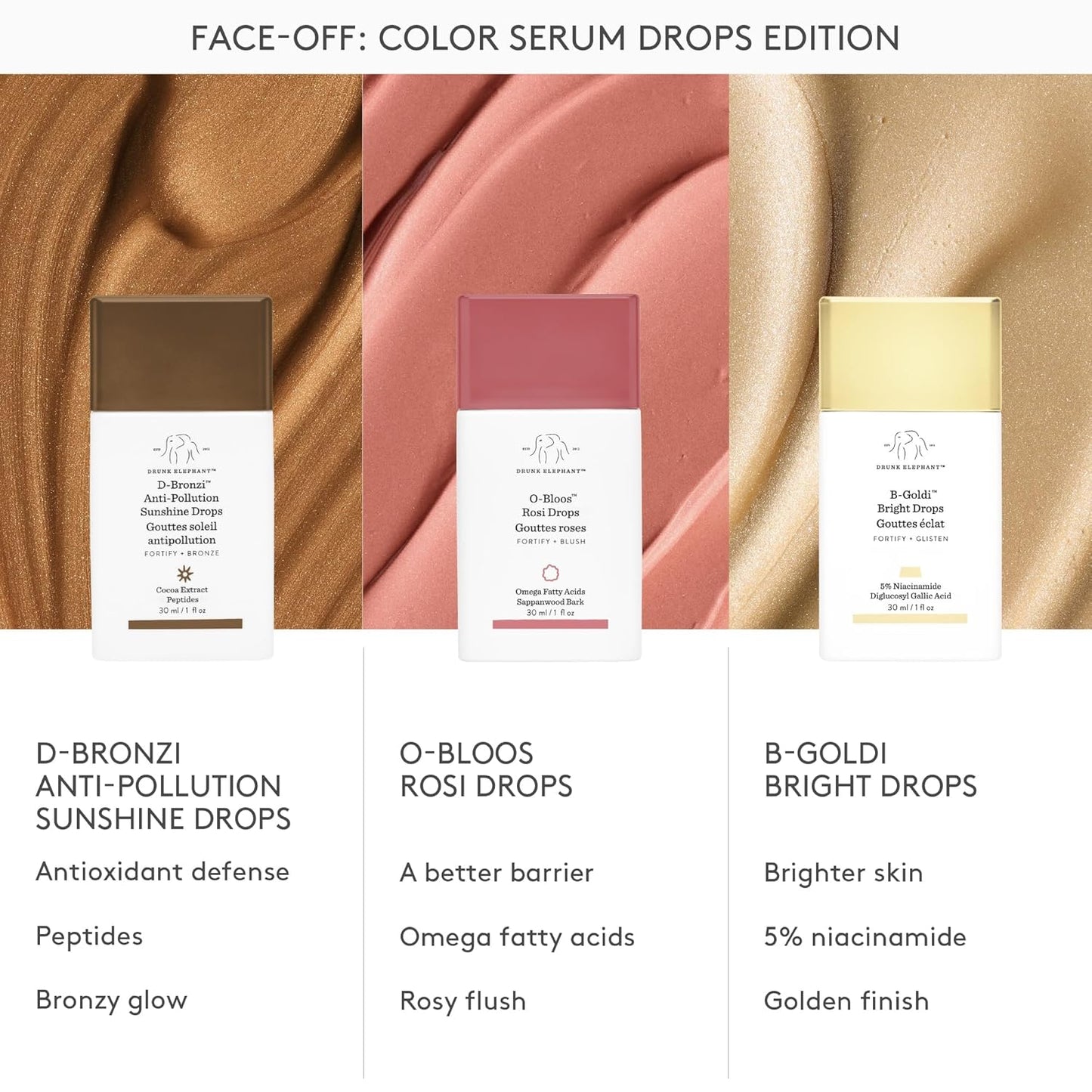 Drunk Elephant D-Bronzi Sunshine Drops bronzinis veido serumas su antioksidantais