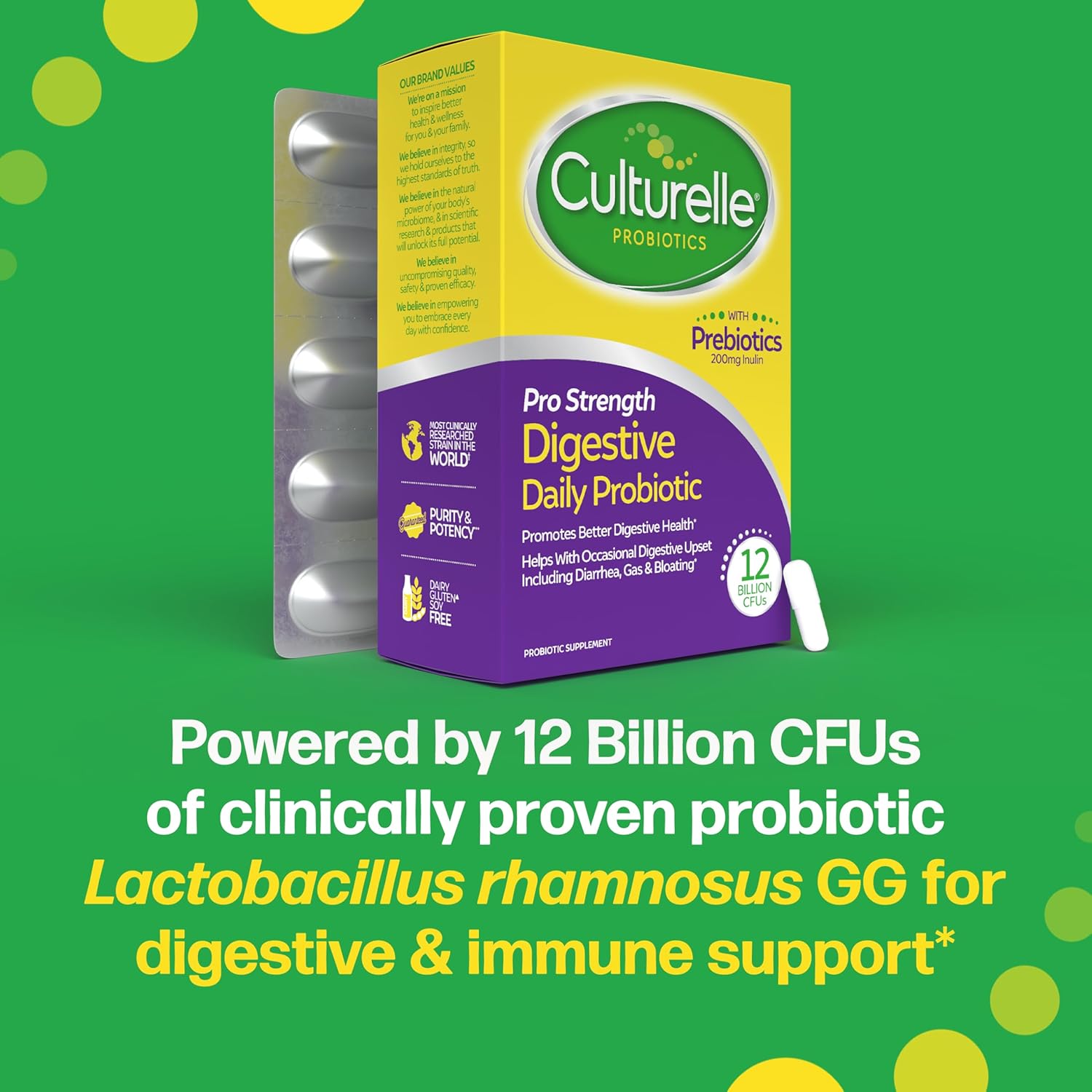 Culturelle Pro Strength kasdieniai probiotikai su prebiotikais virškinimo sistemos sveikatai, 60 kapsulių
