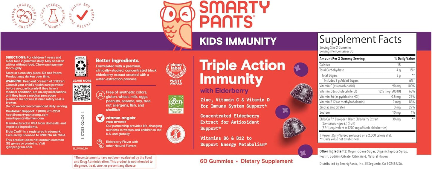 Smartypants Kids Immunity šeivamedžio uogų guminukai vaikams