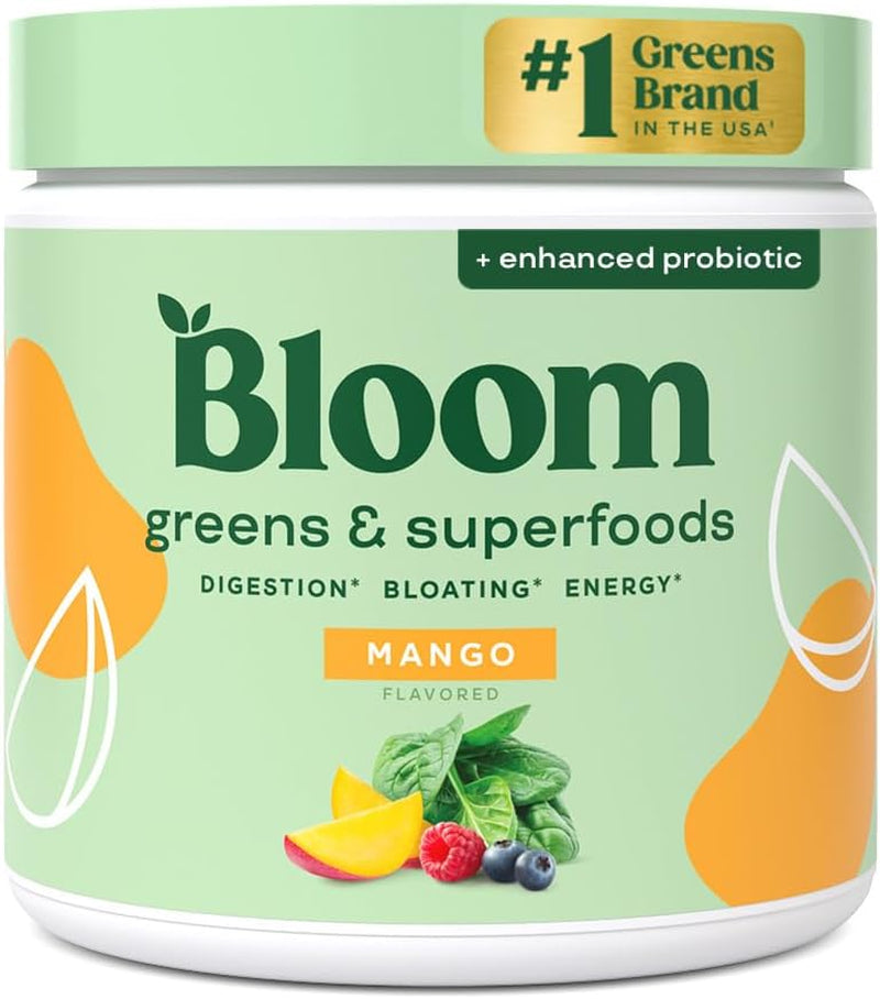 Bloom Nutrition Greens & Superfoods milteliai su probiotikais, prebiotikais ir virškinimo fermentais, supermaisto mišinys su spirulina, chlorela ir burokėlių milteliais