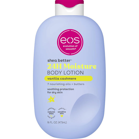 eos Shea Better Vanilla Cashmere kūno losjonas, 24 val. drėkinimas, 473 ml